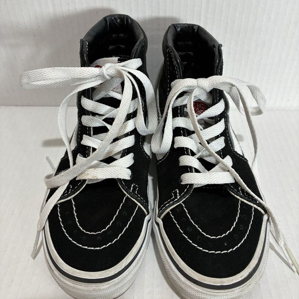 Vans Sk8-Hi Black White Canvas Suede High Top Sneakers Kids Size 1